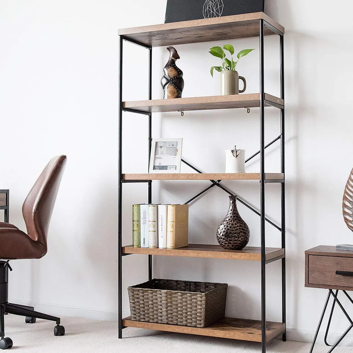 Tangkula 5-Tier Bookcase, Rustic Industrial Bookshelf