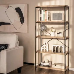 Tangkula 5-Tier Bookcase, Rustic Industrial Bookshelf