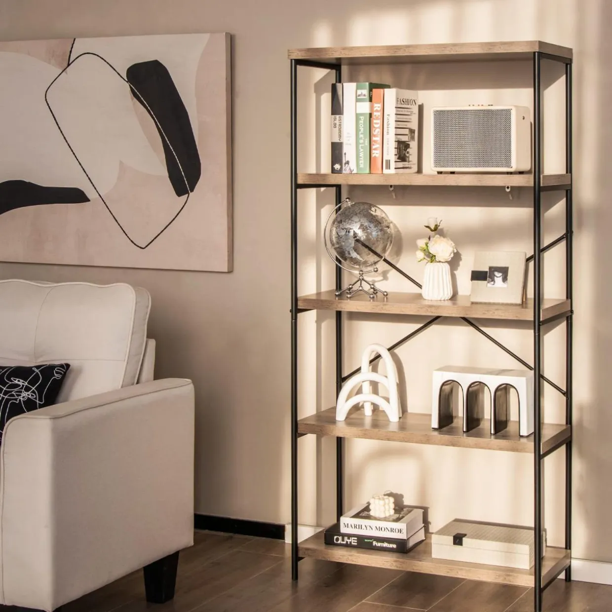 Tangkula 5-Tier Bookcase, Rustic Industrial Bookshelf