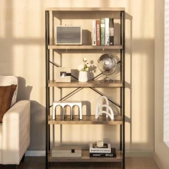 Tangkula 5-Tier Bookcase, Rustic Industrial Bookshelf