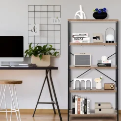 Tangkula 5-Tier Bookcase, Rustic Industrial Bookshelf