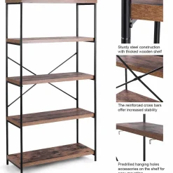 Tangkula 5-Tier Bookcase, Rustic Industrial Bookshelf