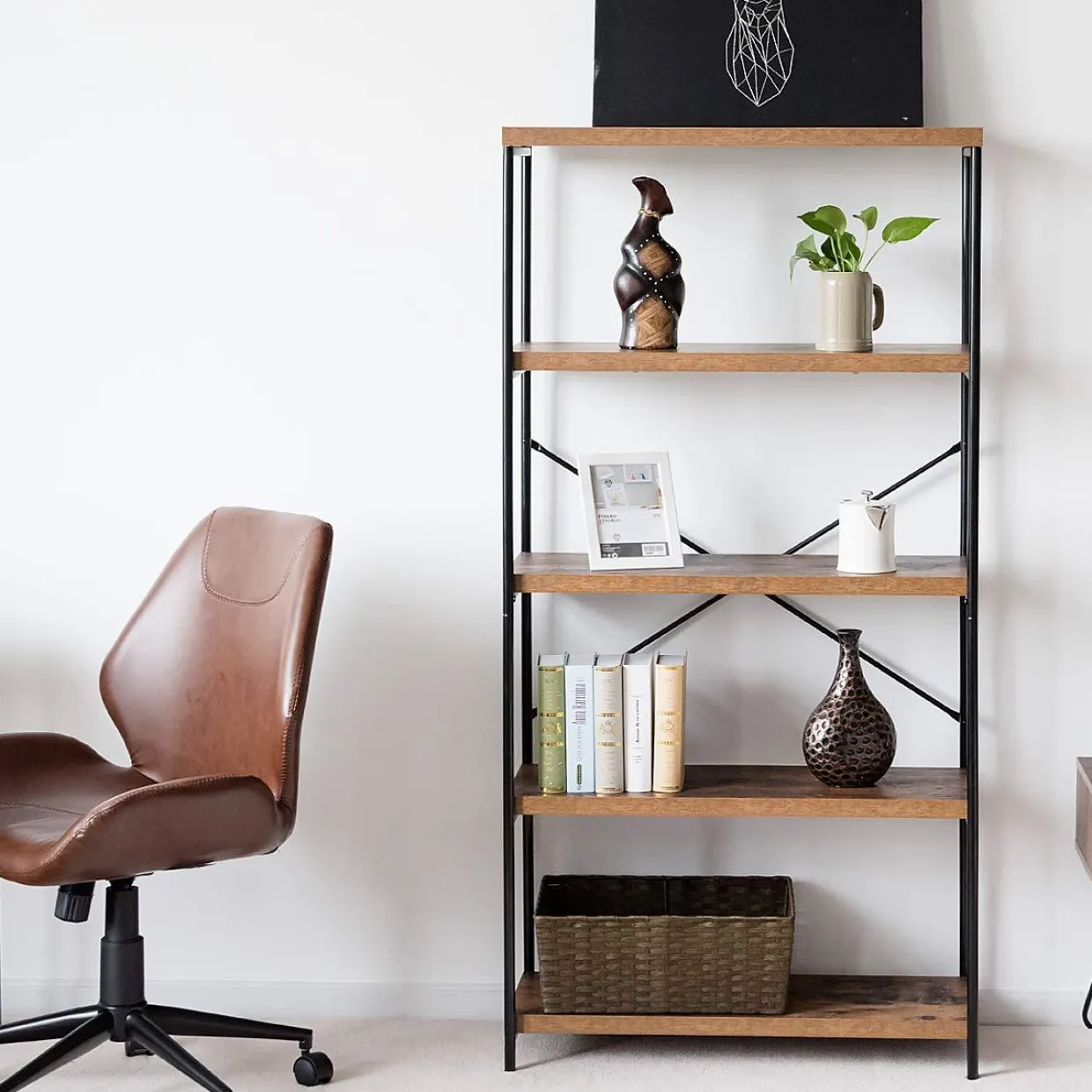 Tangkula 5-Tier Bookcase, Rustic Industrial Bookshelf