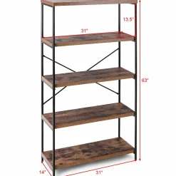 Tangkula 5-Tier Bookcase, Rustic Industrial Bookshelf