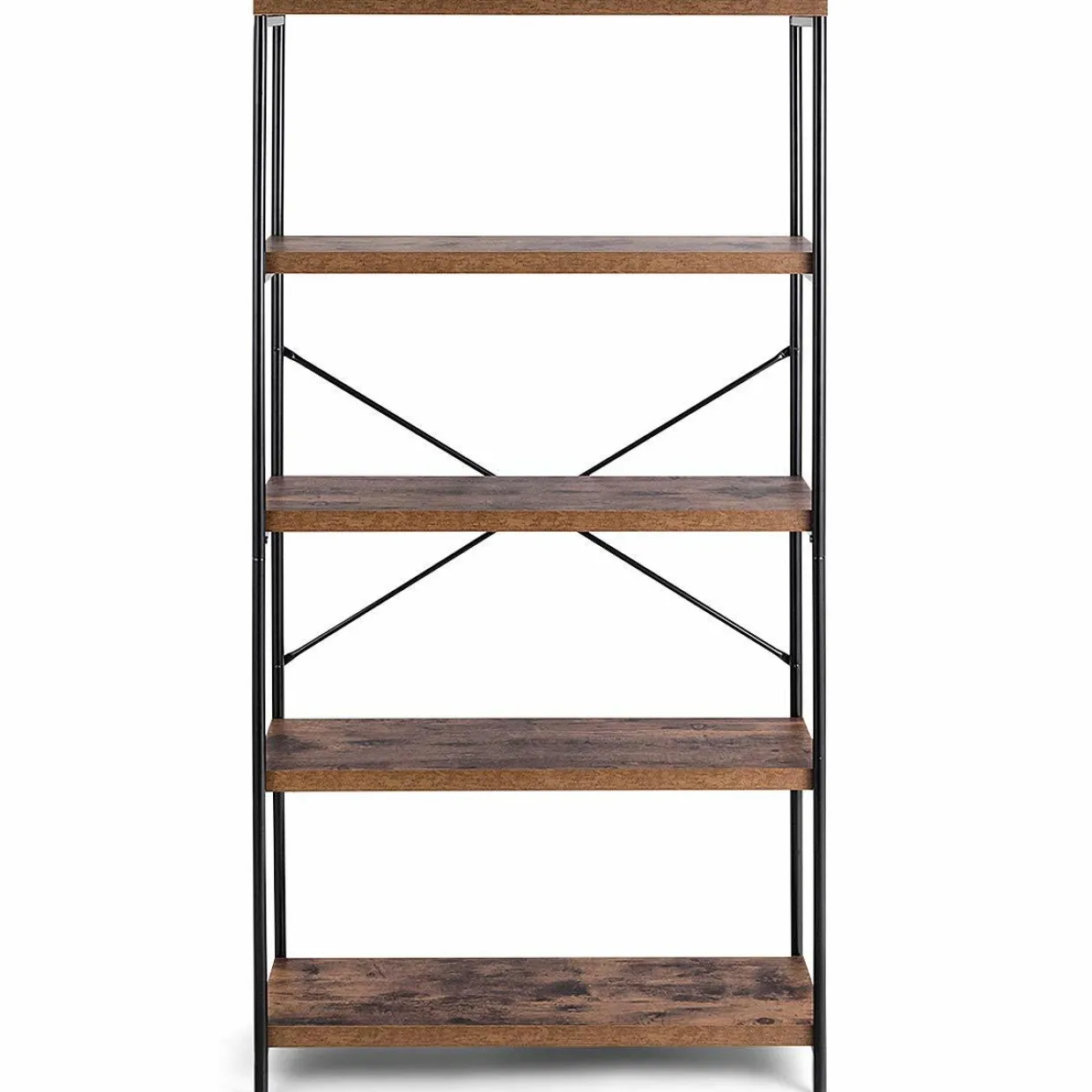 Tangkula 5-Tier Bookcase, Rustic Industrial Bookshelf