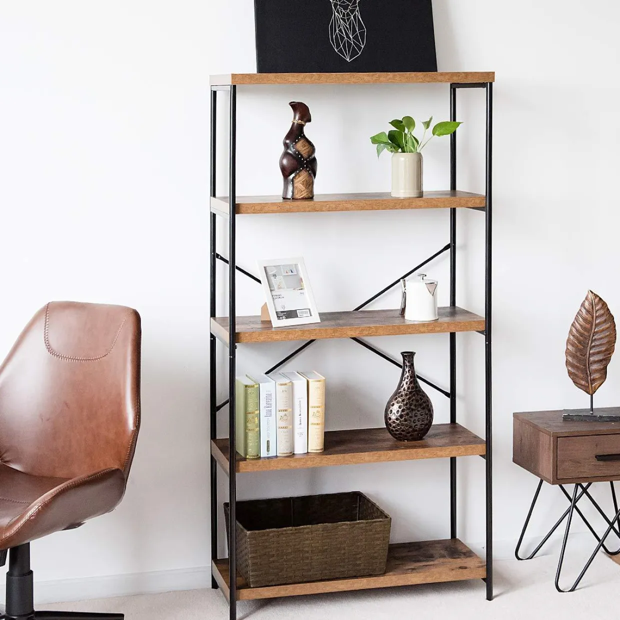 Tangkula 5-Tier Bookcase, Rustic Industrial Bookshelf