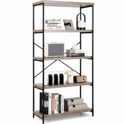 Tangkula 5-Tier Bookcase, Rustic Industrial Bookshelf
