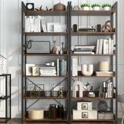 Tangkula 6-Tier Bookshelf, 70” Tall Industrial Bookcase w/Open Shelves & 4 Hooks