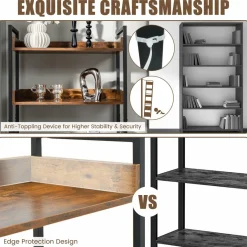 Tangkula 6-Tier Bookshelf, 70” Tall Industrial Bookcase w/Open Shelves & 4 Hooks