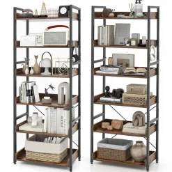 Tangkula 6-Tier Bookshelf, 70” Tall Industrial Bookcase w/Open Shelves & 4 Hooks