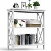 Tangkula 3-Tier Bookshelf, Vintage Wooden Bookcase with X-Style Frame