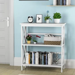 Tangkula 3-Tier Bookshelf, Vintage Wooden Bookcase with X-Style Frame