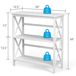 Tangkula 3-Tier Bookshelf, Vintage Wooden Bookcase with X-Style Frame