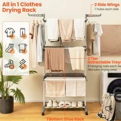 Tangkula 4-Tier Clothes Drying Rack, Collapsible Laundry Rack Stand with 2 Hanger Holders