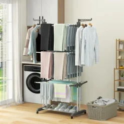 Tangkula 4-Tier Clothes Drying Rack, Collapsible Laundry Rack Stand with 2 Hanger Holders