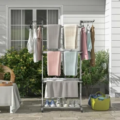 Tangkula 4-Tier Clothes Drying Rack, Collapsible Laundry Rack Stand with 2 Hanger Holders