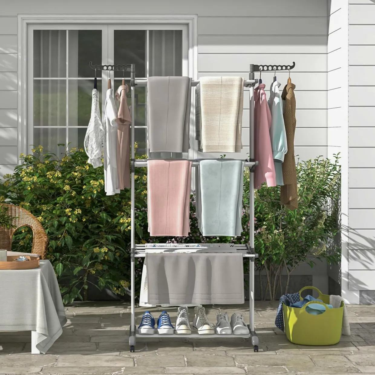 Tangkula 4-Tier Clothes Drying Rack, Collapsible Laundry Rack Stand with 2 Hanger Holders