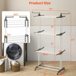 Tangkula 4-Tier Clothes Drying Rack, Collapsible Laundry Rack Stand with 2 Hanger Holders