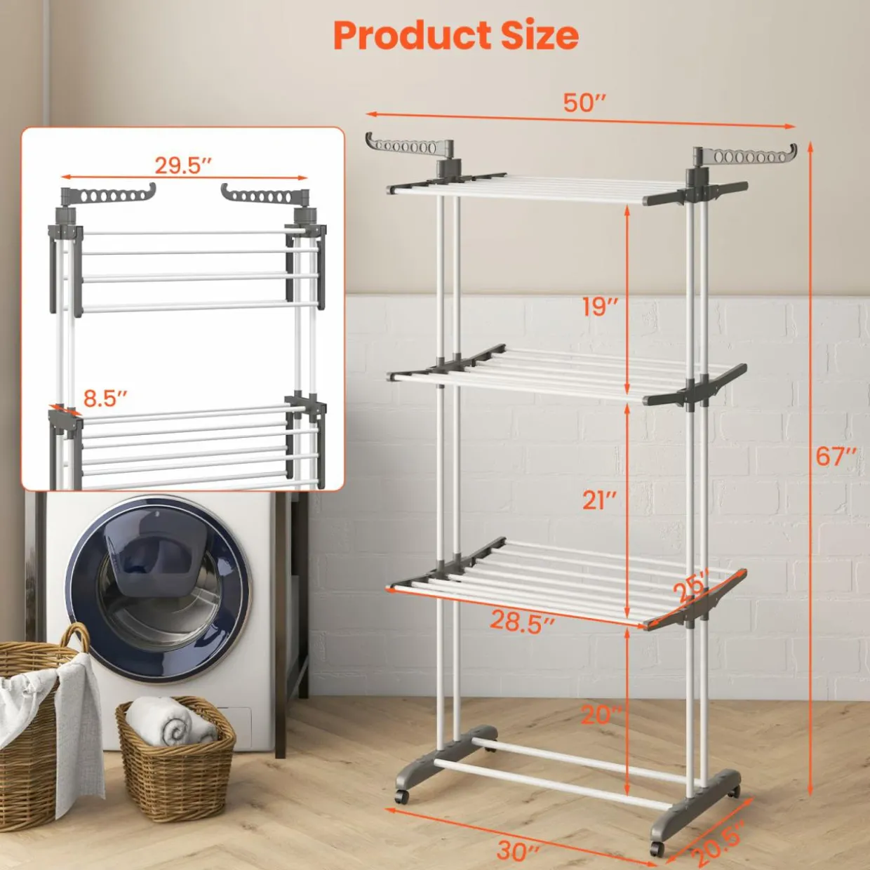 Tangkula 4-Tier Clothes Drying Rack, Collapsible Laundry Rack Stand with 2 Hanger Holders