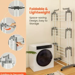 Tangkula 4-Tier Clothes Drying Rack, Collapsible Laundry Rack Stand with 2 Hanger Holders