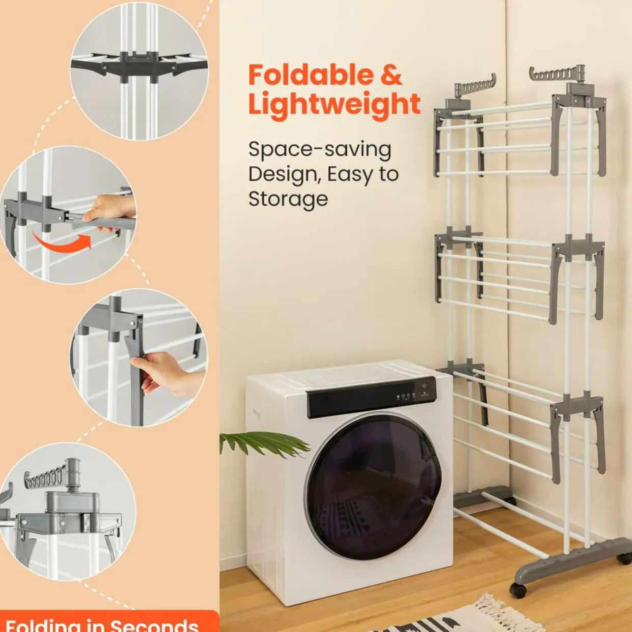 Tangkula 4-Tier Clothes Drying Rack, Collapsible Laundry Rack Stand with 2 Hanger Holders