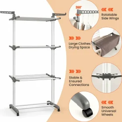 Tangkula 4-Tier Clothes Drying Rack, Collapsible Laundry Rack Stand with 2 Hanger Holders