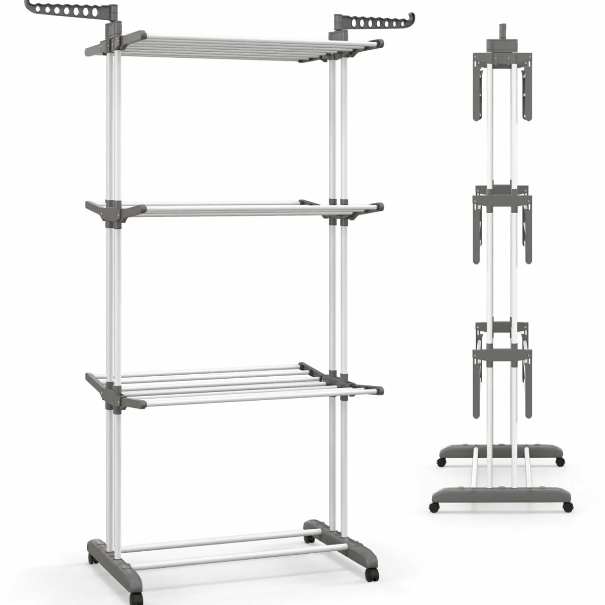 Tangkula 4-Tier Clothes Drying Rack, Collapsible Laundry Rack Stand with 2 Hanger Holders