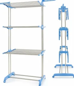 Tangkula 4-Tier Clothes Drying Rack, Collapsible Laundry Rack Stand with 2 Hanger Holders