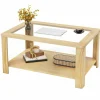 Tangkula 2-Tier Coffee Table, Rectangular Center Table with Tempered Glass Tabletop & Storage Shelf
