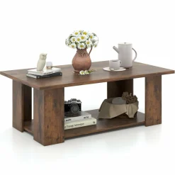 Tangkula 2-Tier Coffee Table, Modern Rectangular Center Cocktail Table with 5 Support Legs