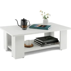 Tangkula 2-Tier Coffee Table, Center Cocktail Table with Large Tabletop & 5 Support Legs