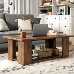 Tangkula 2-Tier Coffee Table, Modern Rectangular Center Cocktail Table with 5 Support Legs