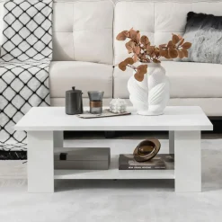 Tangkula 2-Tier Coffee Table, Center Cocktail Table with Large Tabletop & 5 Support Legs