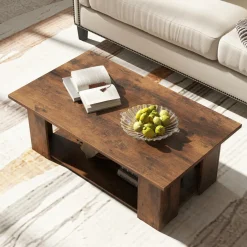 Tangkula 2-Tier Coffee Table, Modern Rectangular Center Cocktail Table with 5 Support Legs
