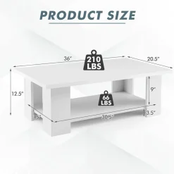 Tangkula 2-Tier Coffee Table, Center Cocktail Table with Large Tabletop & 5 Support Legs