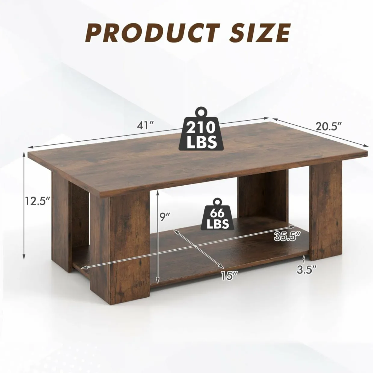 Tangkula 2-Tier Coffee Table, Modern Rectangular Center Cocktail Table with 5 Support Legs