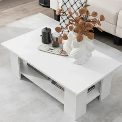 Tangkula 2-Tier Coffee Table, Center Cocktail Table with Large Tabletop & 5 Support Legs