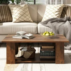 Tangkula 2-Tier Coffee Table, Modern Rectangular Center Cocktail Table with 5 Support Legs