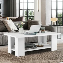 Tangkula 2-Tier Coffee Table, Center Cocktail Table with Large Tabletop & 5 Support Legs