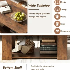 Tangkula 2-Tier Coffee Table, Modern Rectangular Center Cocktail Table with 5 Support Legs