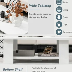 Tangkula 2-Tier Coffee Table, Center Cocktail Table with Large Tabletop & 5 Support Legs