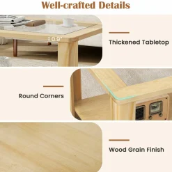 Tangkula 2-Tier Coffee Table, Rectangular Center Table with Tempered Glass Tabletop & Storage Shelf