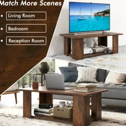 Tangkula 2-Tier Coffee Table, Modern Rectangular Center Cocktail Table with 5 Support Legs