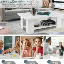 Tangkula 2-Tier Coffee Table, Center Cocktail Table with Large Tabletop & 5 Support Legs