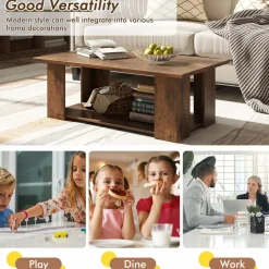 Tangkula 2-Tier Coffee Table, Modern Rectangular Center Cocktail Table with 5 Support Legs
