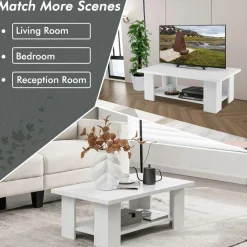 Tangkula 2-Tier Coffee Table, Center Cocktail Table with Large Tabletop & 5 Support Legs