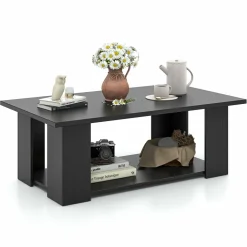 Tangkula 2-Tier Coffee Table, Modern Rectangular Center Cocktail Table with 5 Support Legs