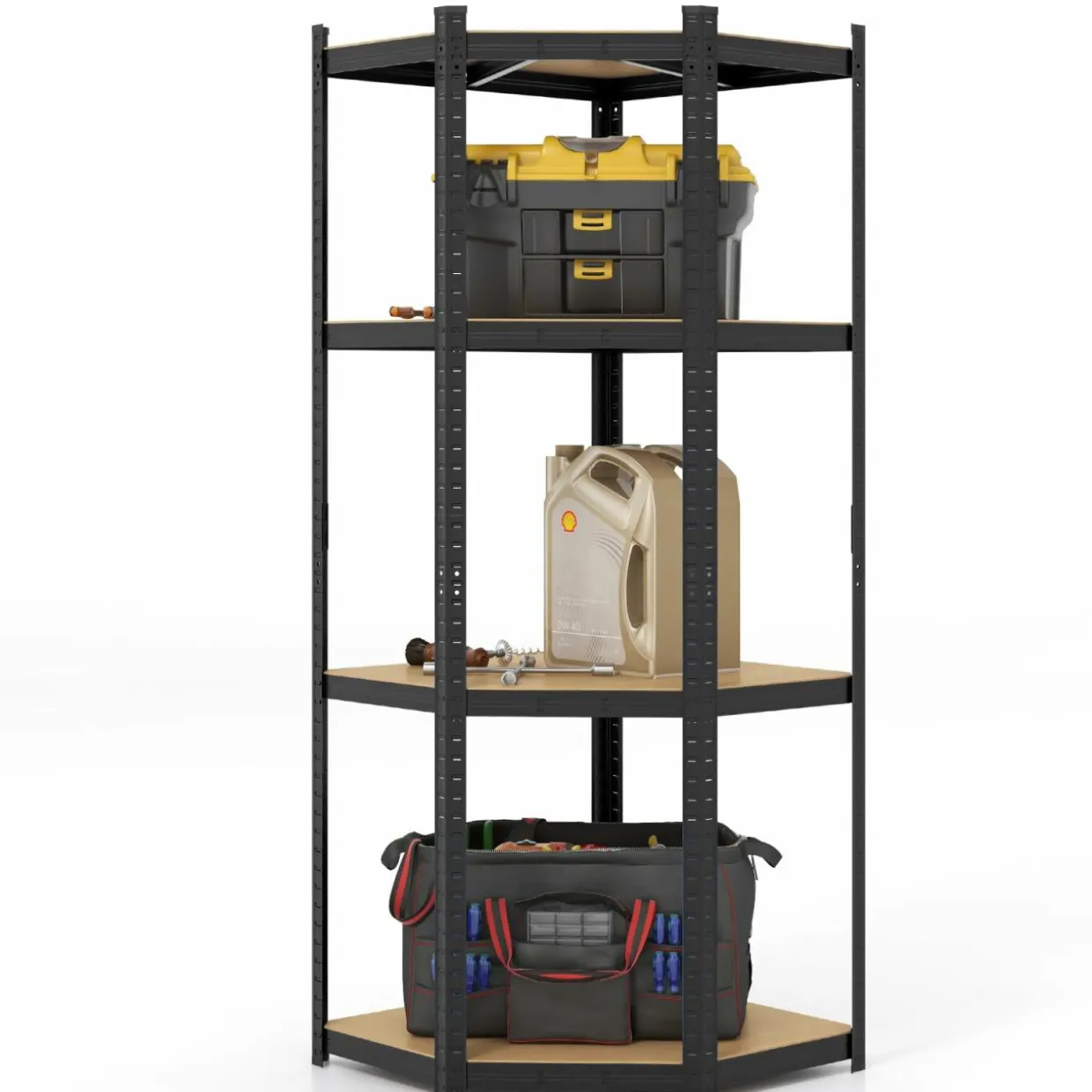 Tangkula 4-Tier Corner Shelving Unit, Adjustable Garage Storage Utility Rack, Load 1600 LBS Heavy Duty Metal Shelving Organizer