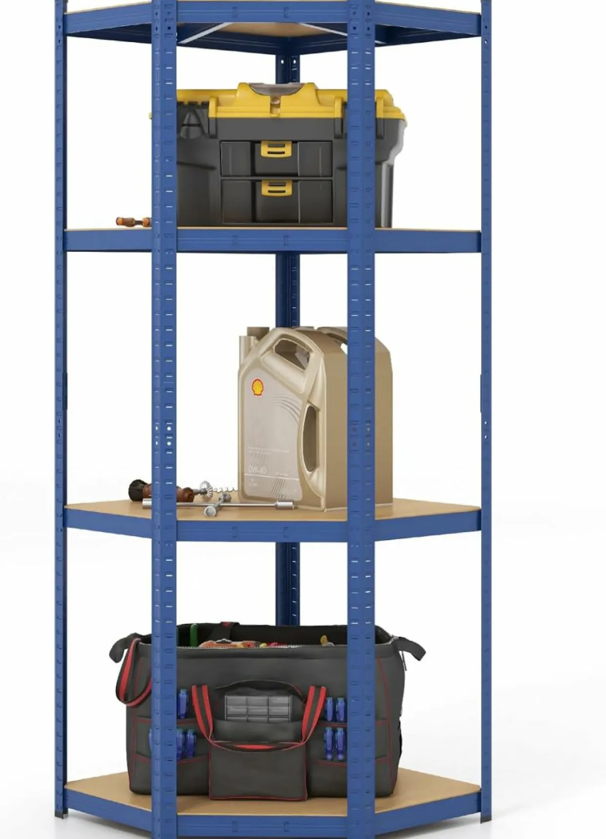 Tangkula 4-Tier Corner Shelving Unit, Adjustable Garage Storage Utility Rack, Load 1600 LBS Heavy Duty Metal Shelving Organizer