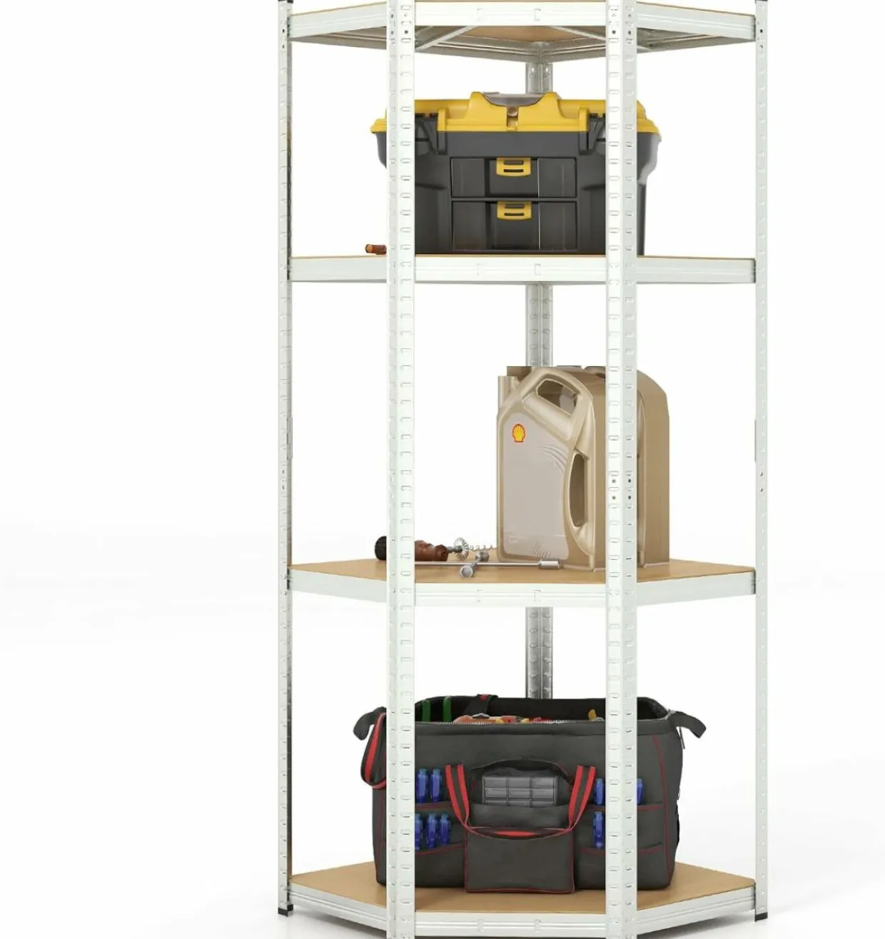 Tangkula 4-Tier Corner Shelving Unit, Adjustable Garage Storage Utility Rack, Load 1600 LBS Heavy Duty Metal Shelving Organizer